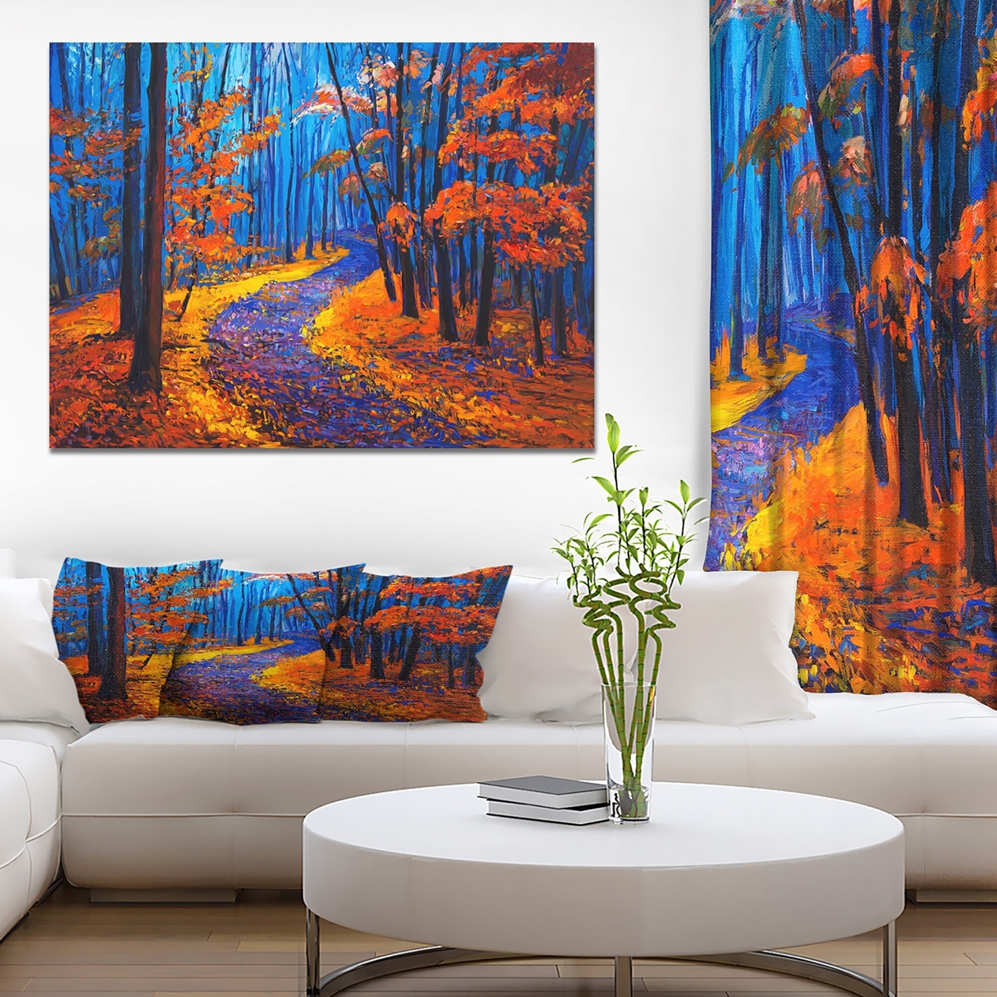 Shop Designart Autumn Forest Landscapes Painting Print On Wrapped Canvas Blue Overstock