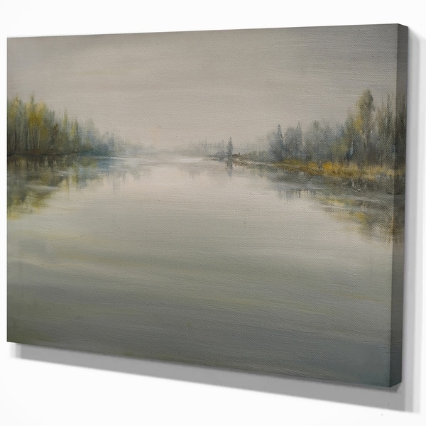 Designart River In Foggy Day Landscapes Print On Wrapped Canvas White Overstock 21277912