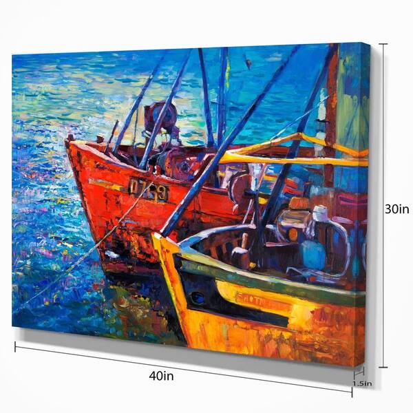 Shop Designart Colorful Fishing Boat At Blue Sea In Oil Painting