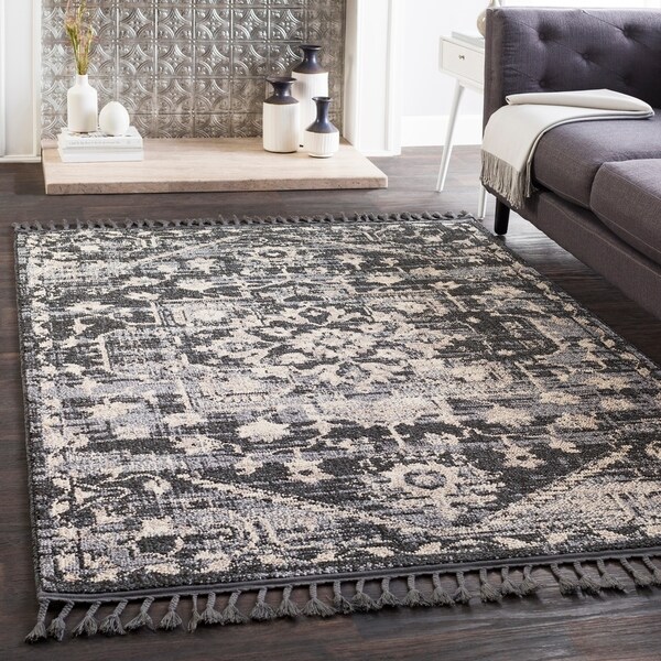 Lucie Black & White Bohemian Tassel Area Rug - 2'7" x 7'3" Runner