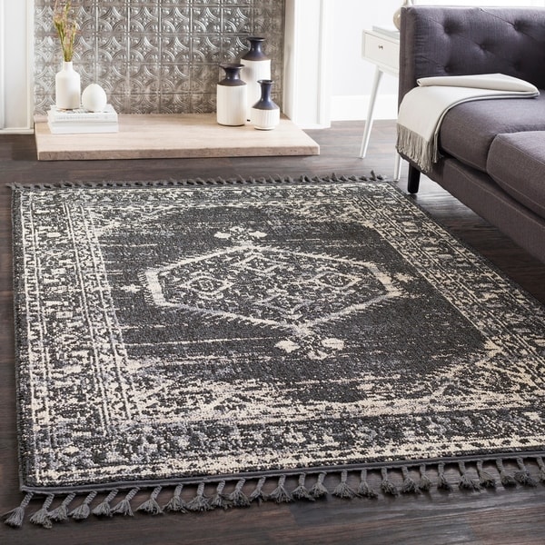 Lucie Black Boho Medallion Tassel Area Rug - 2'7" x 10' Runner