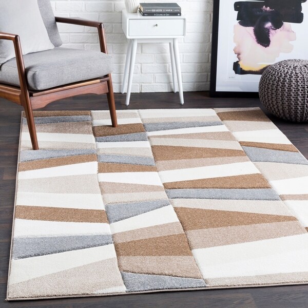 Cora Brown Contemporary Blocks Area Rug - 2'7" x 7'6" Runner