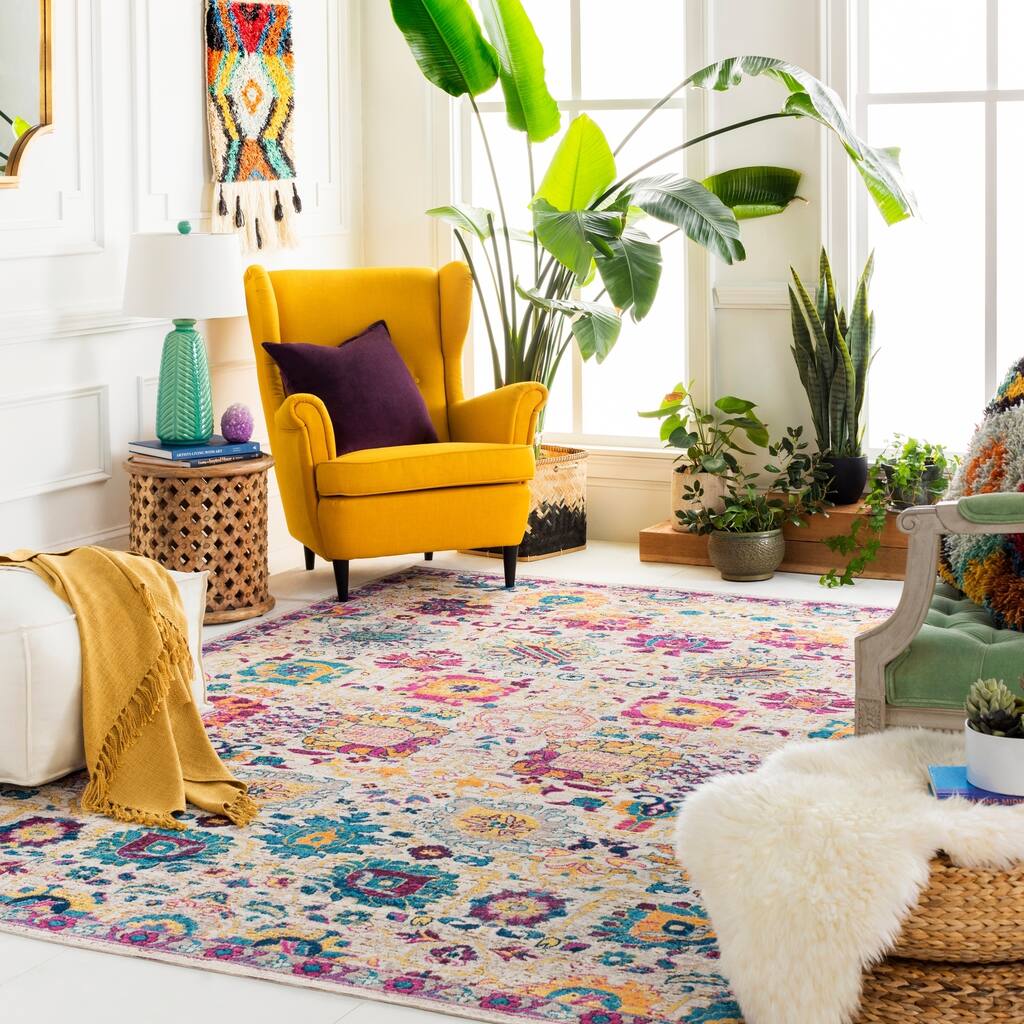 Layla Bright Bohemian Floral Area Rug - 5'2" x 7'6"