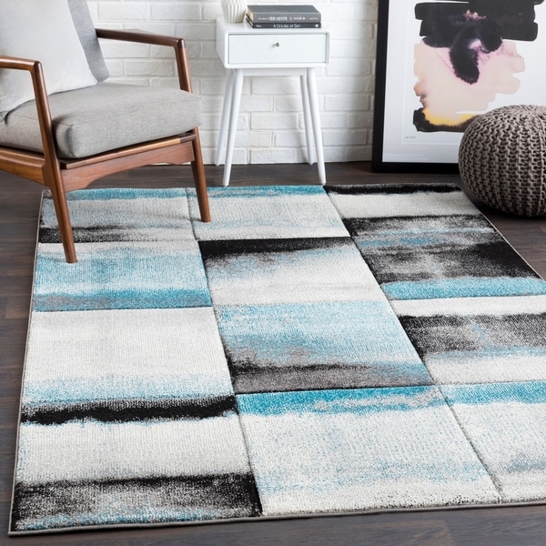 Adalyn Teal Contemporary Abstract Area Rug - 5'3" x 7'6"