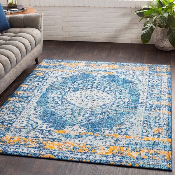 Myah Blue & Saffron Traditional Rug - 5'3" x 7'6"
