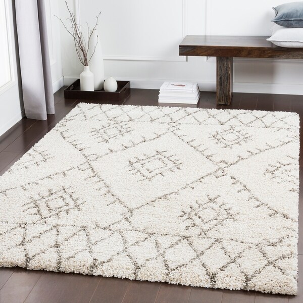 Amira Ivory Moroccan Shag Area Rug - 5'3" x 7'3"