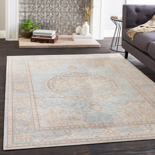 Amara Steel Blue Distressed Medallion Area Rug (7'10" x 10'6") - 7'10" x 10'6"