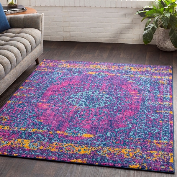 Myah Blue & Pink Traditional Rug (7'10" x 10'3") - 7'10" x 10'3"
