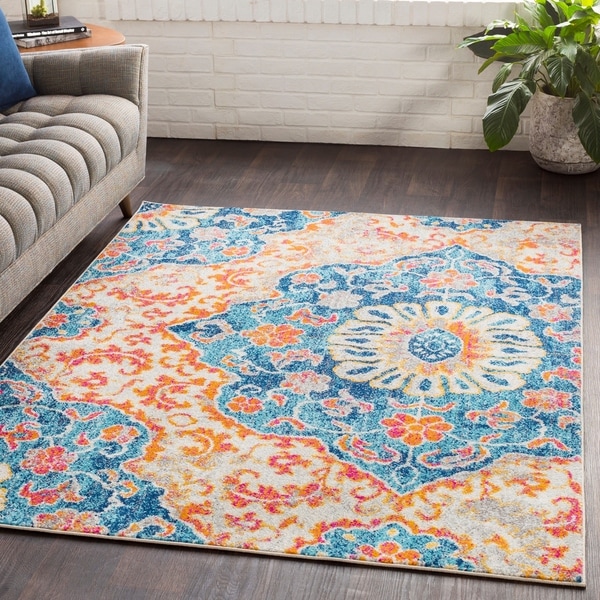 Roxie Blue Transitional Medallion Area Rug - 2' x 3'
