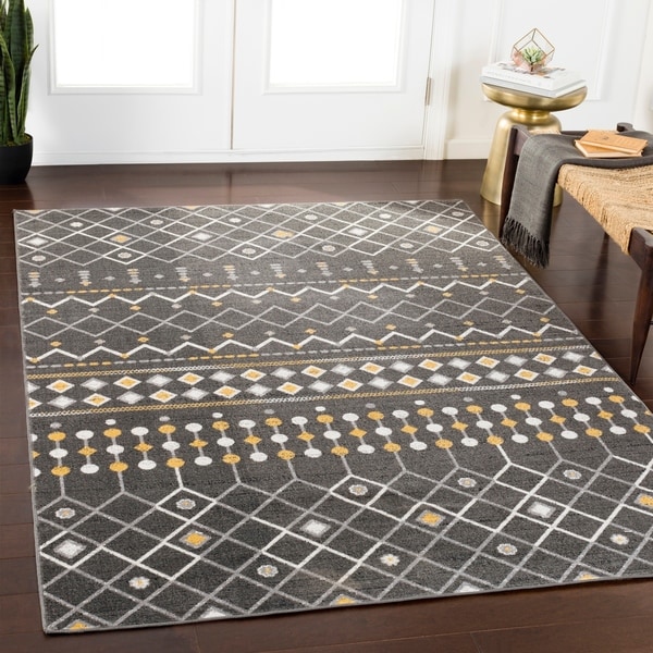 Halle Grey Geometric Moroccan Area Rug - 2' x 3'