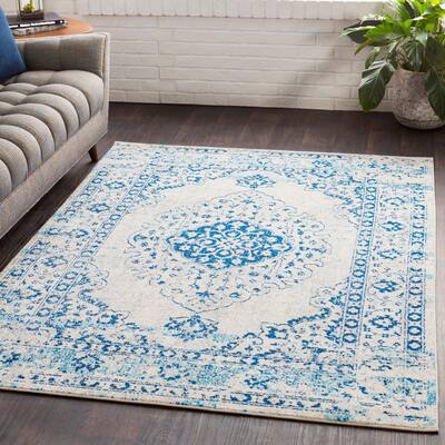 Myah Blue & White Traditional Rug - 5'3" x 7'6"