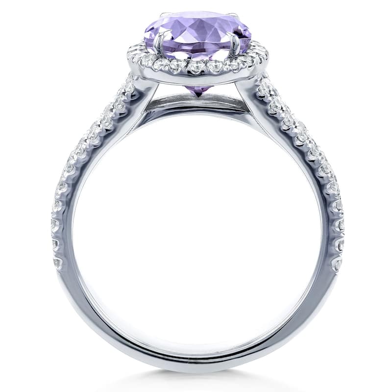 Annello by Kobelli 14k Gold 2ct TGW Oval Cut Lavender Amethyst and Diamond Halo Split Shank Gemstone Ring