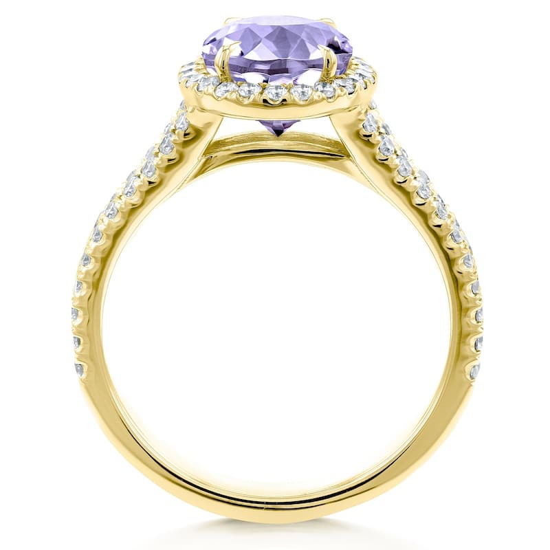 Annello by Kobelli 14k Gold 2ct TGW Oval Cut Lavender Amethyst and Diamond Halo Split Shank Gemstone Ring