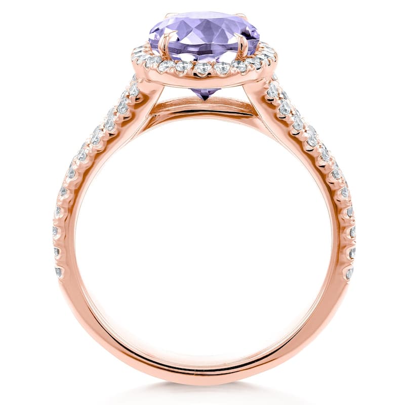 Annello by Kobelli 14k Gold 2ct TGW Oval Cut Lavender Amethyst and Diamond Halo Split Shank Gemstone Ring