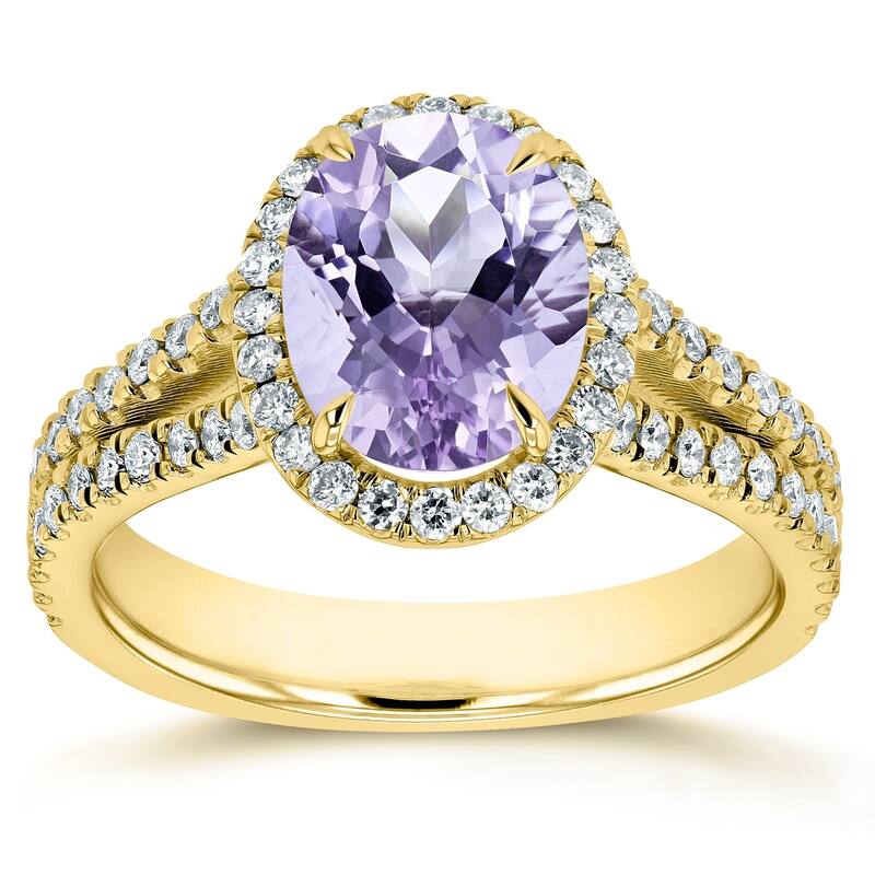 Kobelli 2 Carats Lavender Amethyst & Diamond Solid 14k Gold Halo Split Shank Ring