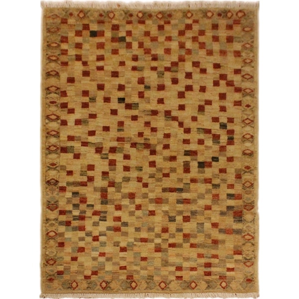 Gabbeh Raven Tan/Rust Hand-Knotted Wool Rug (3'1 x 4'10) - 3' 1" x 4'10"