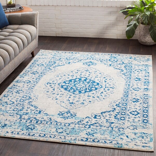 Myah Blue & White Traditional Rug (7'10" x 10'3") - 7'10" x 10'3"