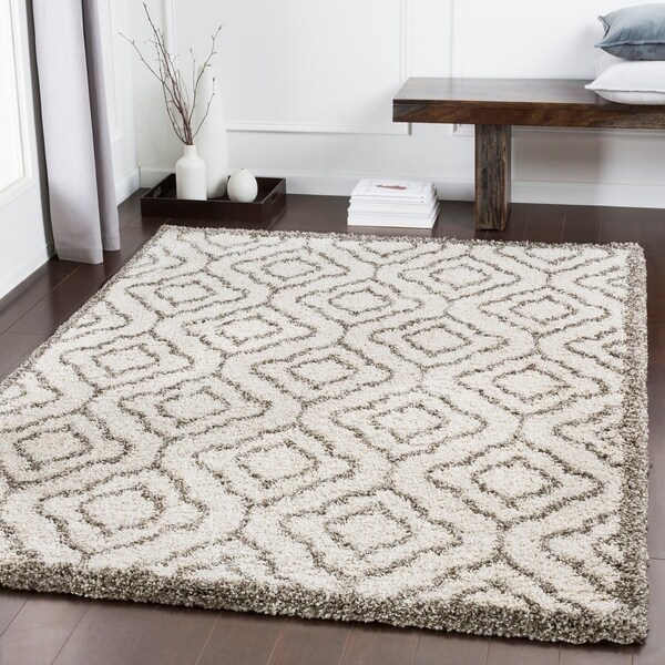 Bette Ivory Moroccan Trellis Shag Area Rug - 5'3" x 7'3"