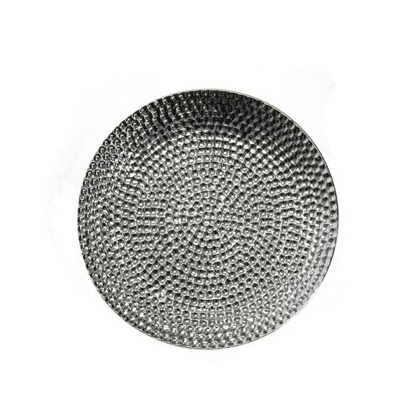 Sagebrook Home 10842 Decorative Ceramic Hammered Plate, Silver Ceramic, 12.5 x 12.5 x 1 Inches