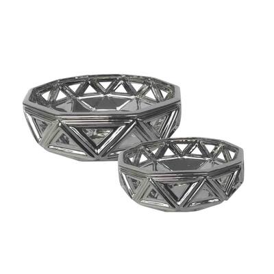 Sagebrook Home 12590-02 Ceramic Bowls, Silver Ceramic, 13.25 x 13.25 x 4.5 Inches (Set of 2)