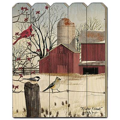"Winter Friends" by Billy Jacobs, Printed Wall Art on a Wood Picket Fence