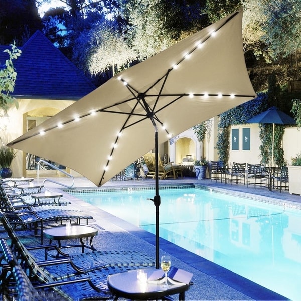 10'X6.5' Solar Beige Rectangular Outdoor Tilting Patio Umbrella