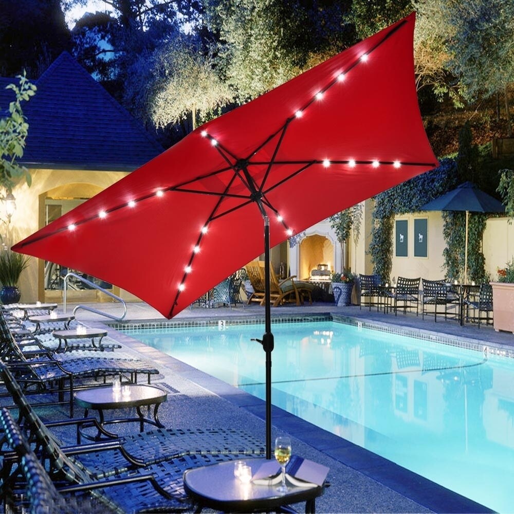 Overstock10 X6 5 Solar Red Rectangular Outdoor Tilting Patio Umbrella Dailymail