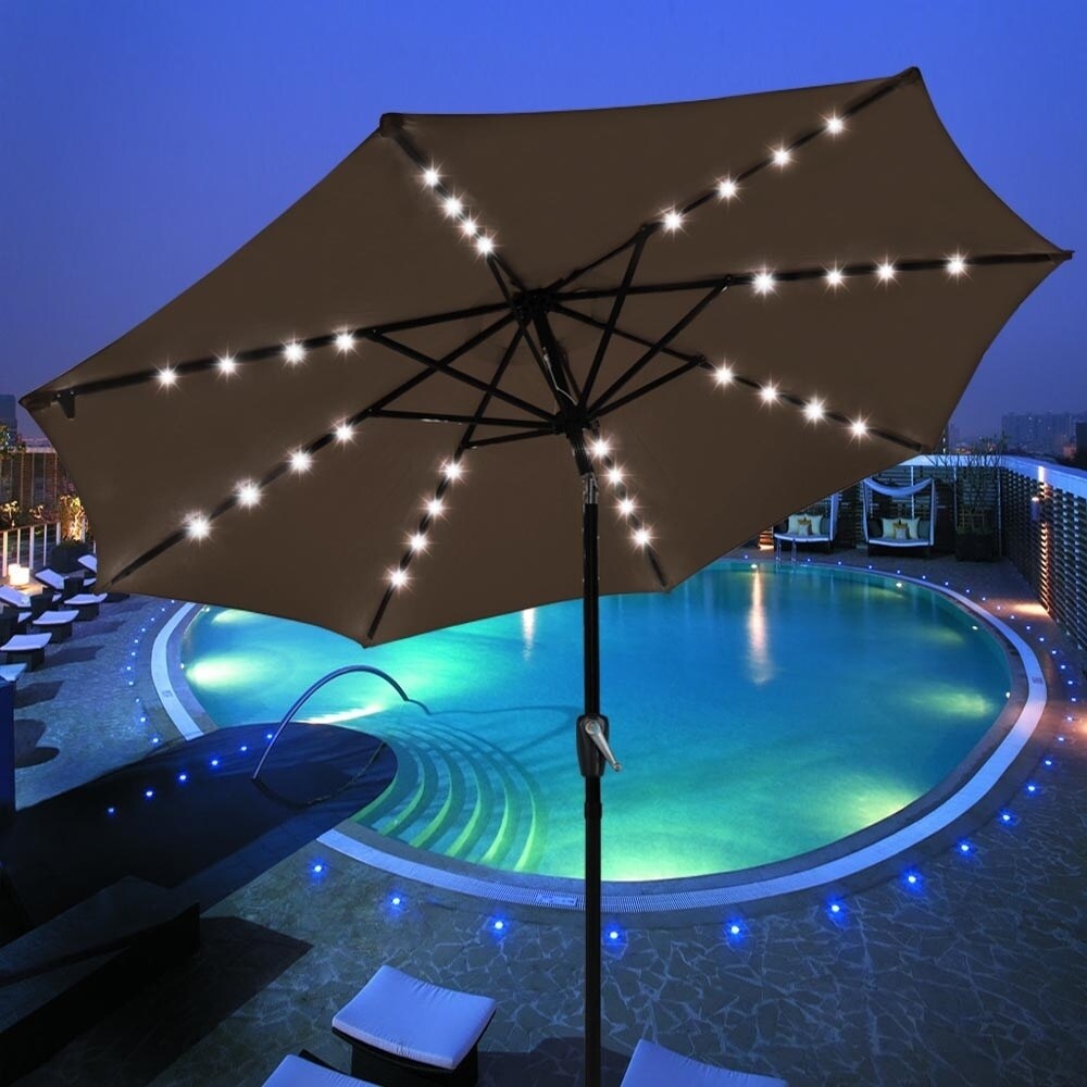 Overstock9 Foot Solar Cocoa Round Outdoor Tilting Patio Umbrella Dailymail