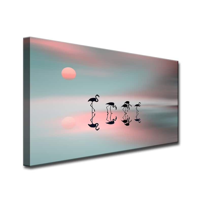 Family Flamingos' Wildlife Wrapped Canvas Wall Art
