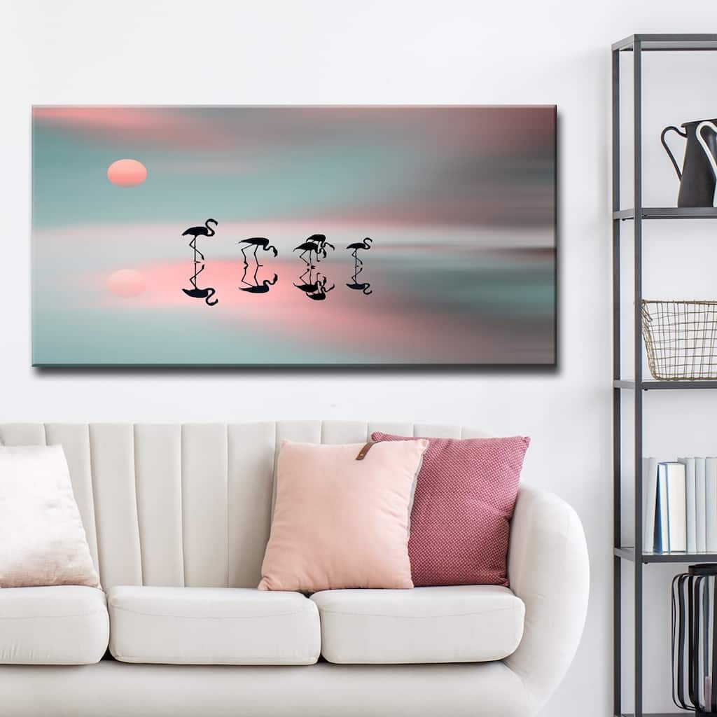 Family Flamingos' Wildlife Wrapped Canvas Wall Art