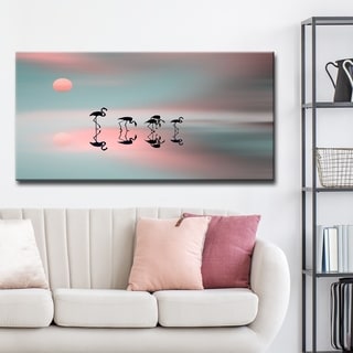 Family Flamingos' Wildlife Wrapped Canvas Wall Art