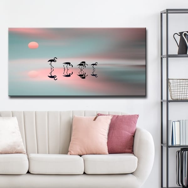 slide 2 of 5, Family Flamingos' Wildlife Wrapped Canvas Wall Art