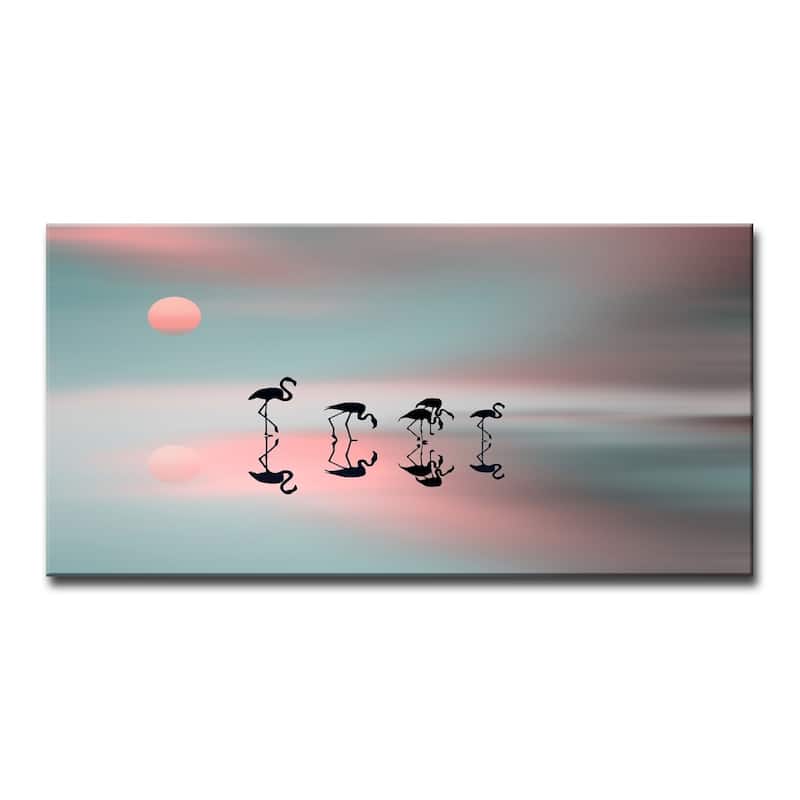 Family Flamingos' Wildlife Wrapped Canvas Wall Art