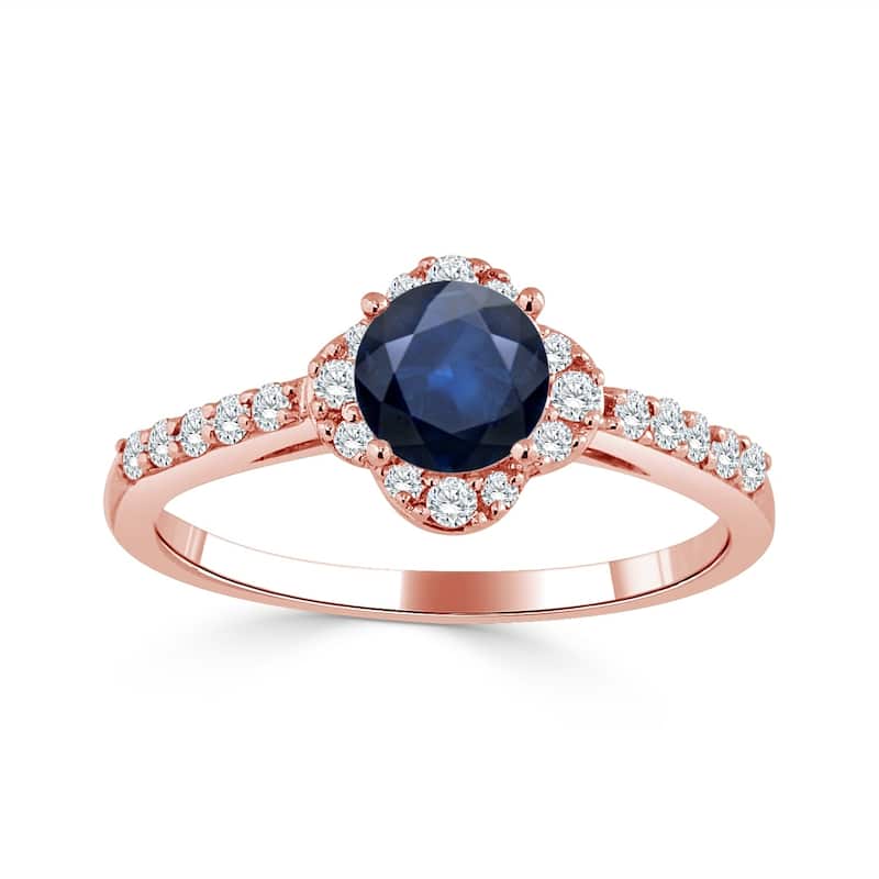 Auriya 14k Gold 1/2ct Blue Sapphire and Floral-Shaped 1/3ct TDW Halo Diamond Engagement Ring (H-I, I1-I2)