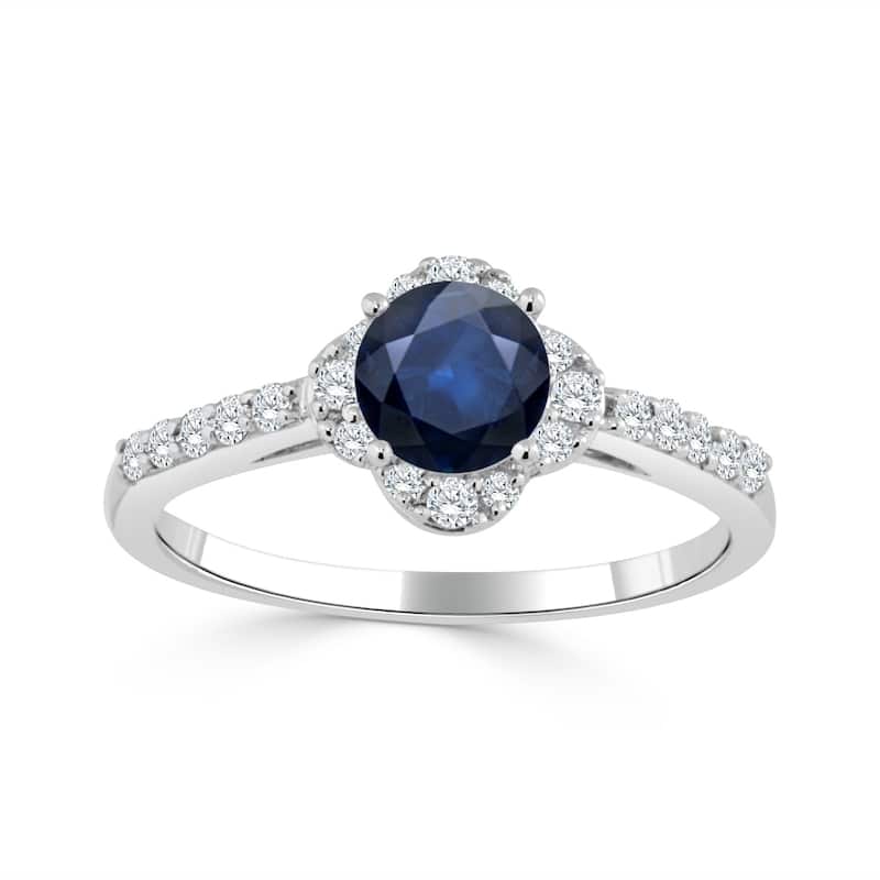 Auriya 14k Gold 1/2ct Blue Sapphire and Floral-Shaped 1/3ct TDW Halo Diamond Engagement Ring (H-I, I1-I2)