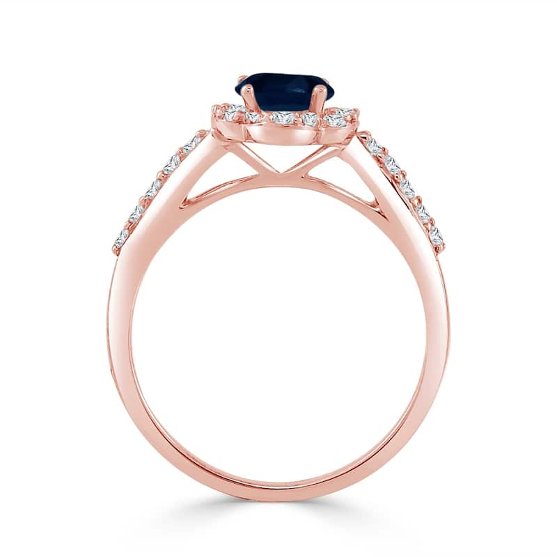 Auriya 14k Gold 1/2ct Blue Sapphire and Floral-Shaped 1/3ct TDW Halo Diamond Engagement Ring (H-I, I1-I2)