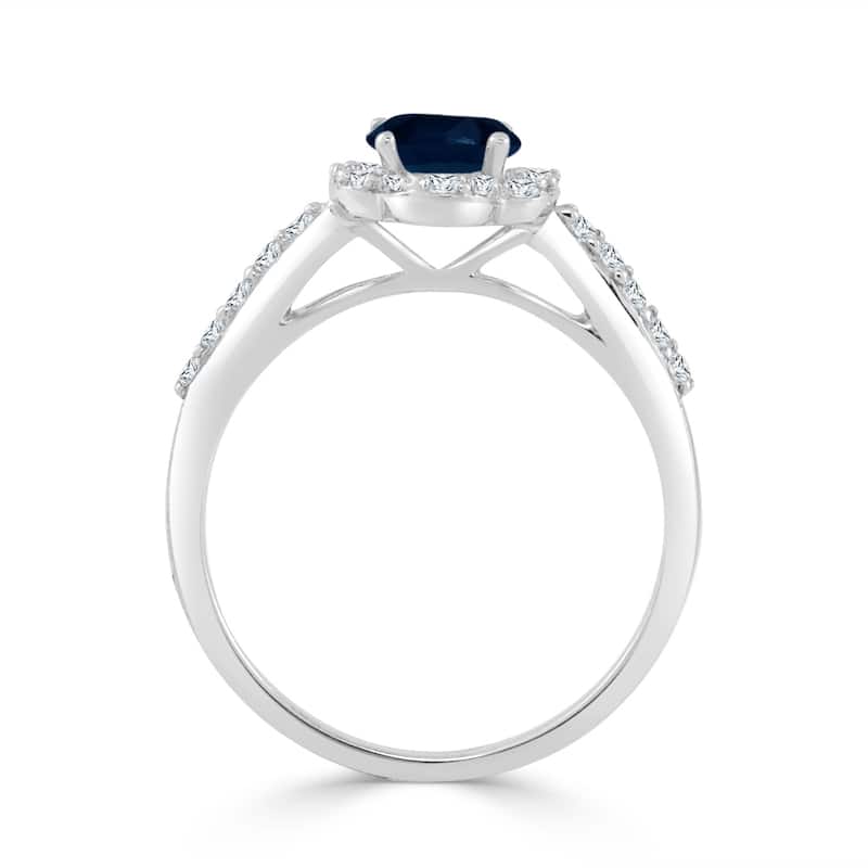 Auriya 14k Gold 1/2ct Blue Sapphire and Floral-Shaped 1/3ct TDW Halo Diamond Engagement Ring (H-I, I1-I2)