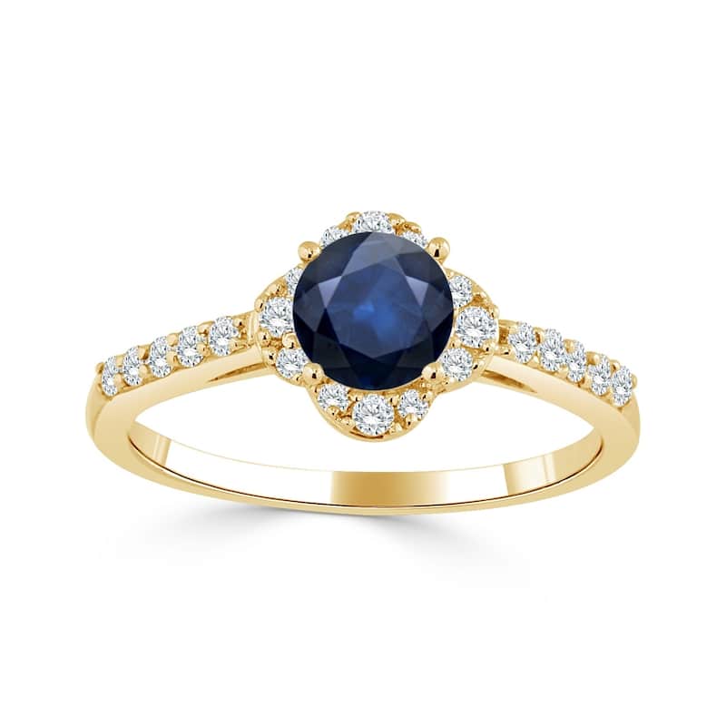 Auriya 14k Gold 1/2ct Blue Sapphire and Floral-Shaped 1/3ct TDW Halo Diamond Engagement Ring (H-I, I1-I2)