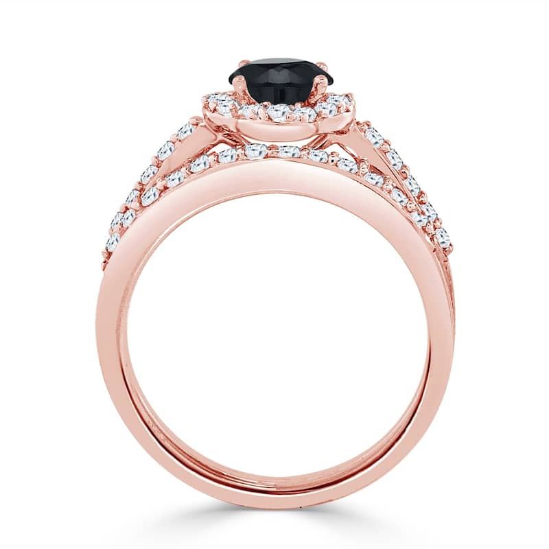 Auriya 1ctw Petite Halo Black Diamond Engagement Ring Set 14k Gold