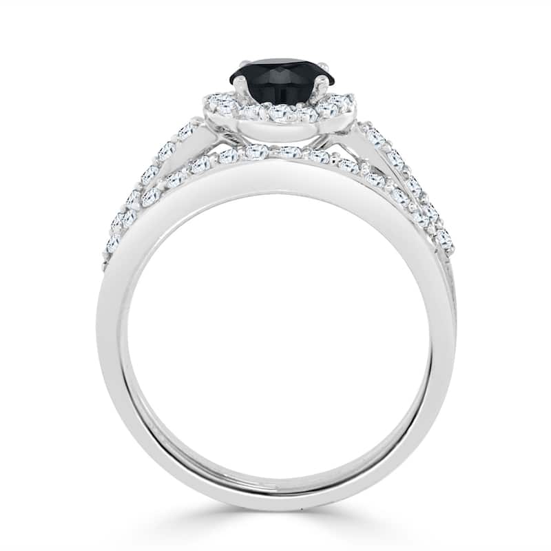 Auriya 1ctw Petite Halo Black Diamond Engagement Ring Set 14k Gold