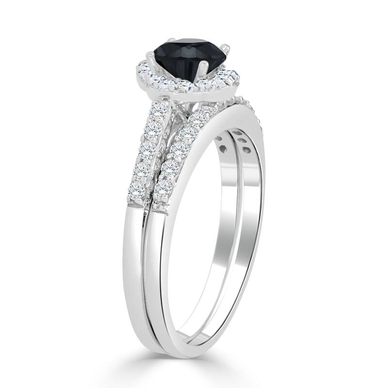 Auriya 1ctw Petite Halo Black Diamond Engagement Ring Set 14k Gold