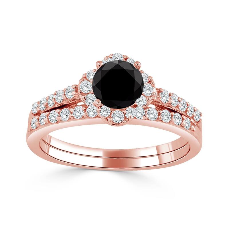 Auriya 1ctw Petite Halo Black Diamond Engagement Ring Set 14k Gold