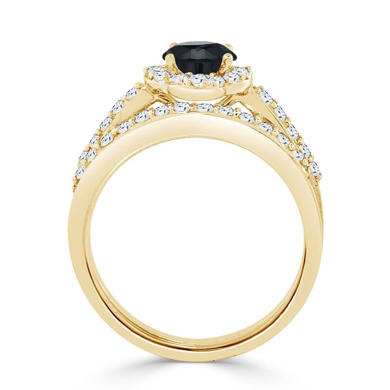Auriya 1ctw Petite Halo Black Diamond Engagement Ring Set 14k Gold
