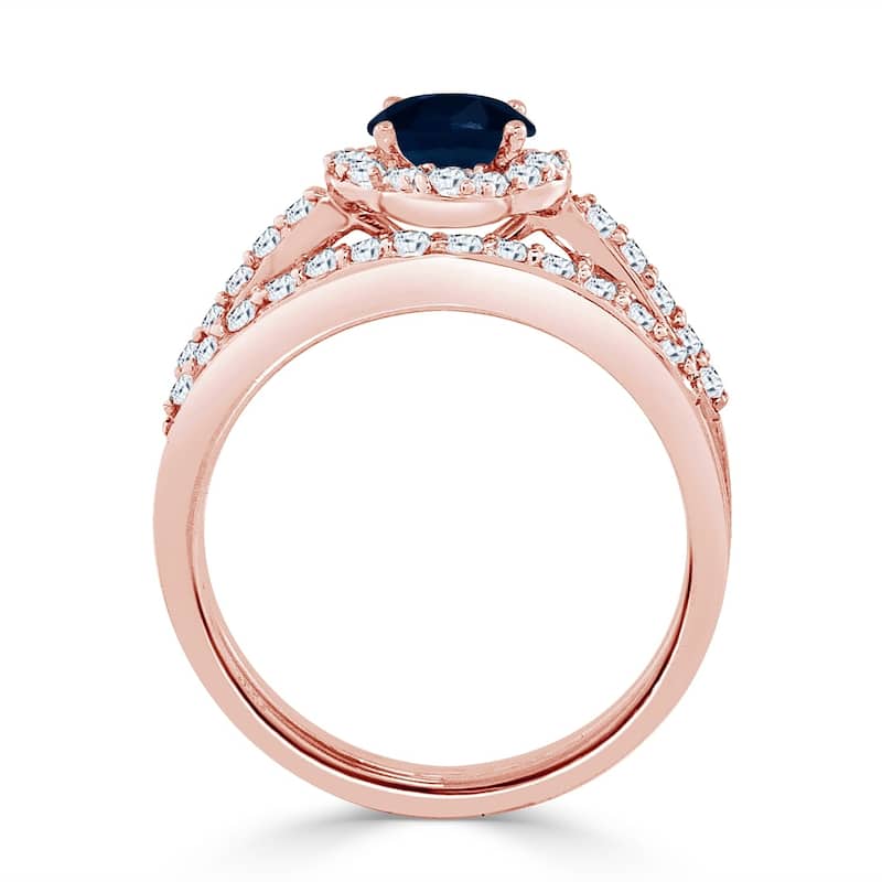 Auriya Floral 1/2ct Blue Sapphire and 1/2ctw Halo Diamond Engagement Ring Set 14k Gold