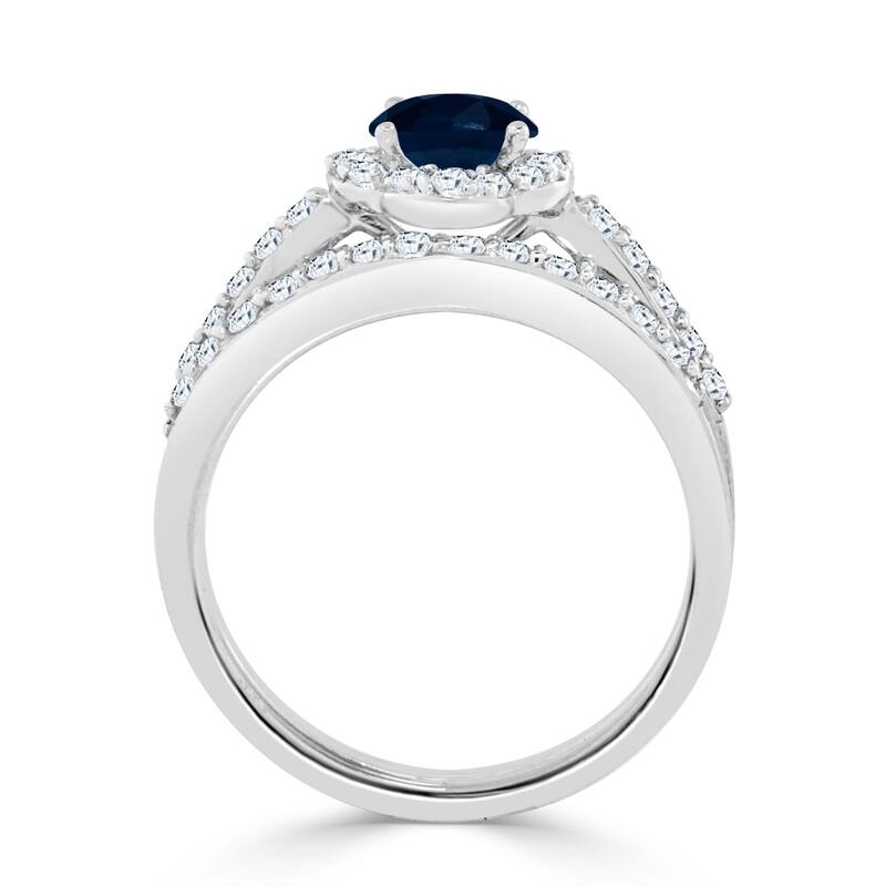 Auriya Floral 1/2ct Blue Sapphire and 1/2ctw Halo Diamond Engagement Ring Set 14k Gold