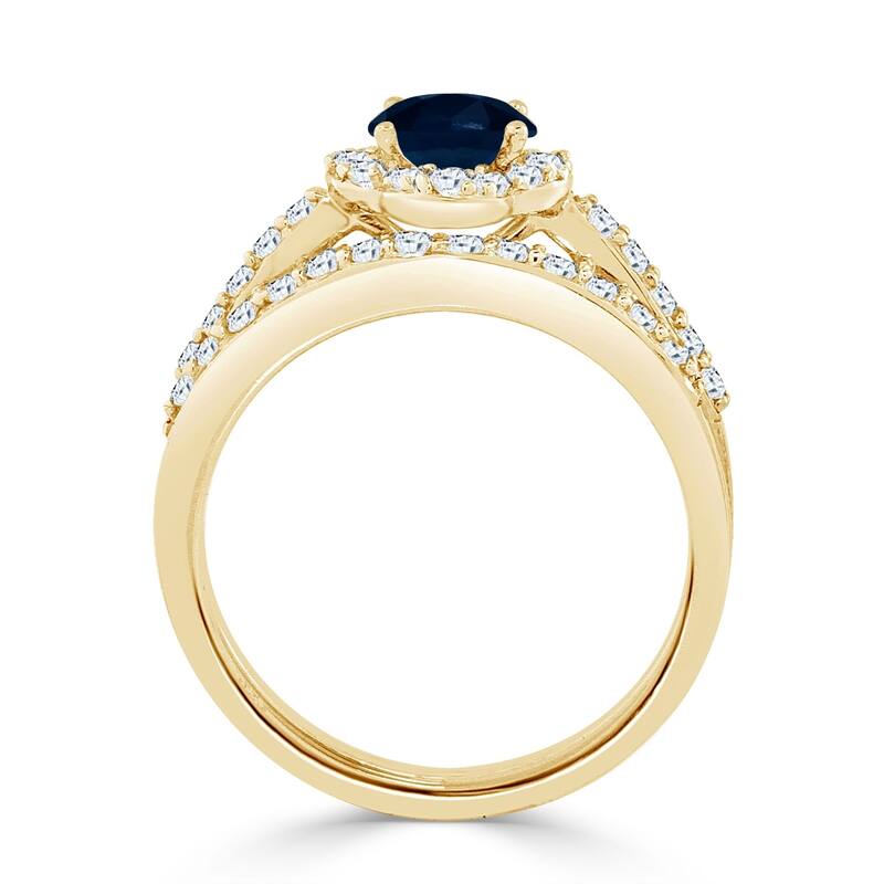 Auriya Floral 1/2ct Blue Sapphire and 1/2ctw Halo Diamond Engagement Ring Set 14k Gold