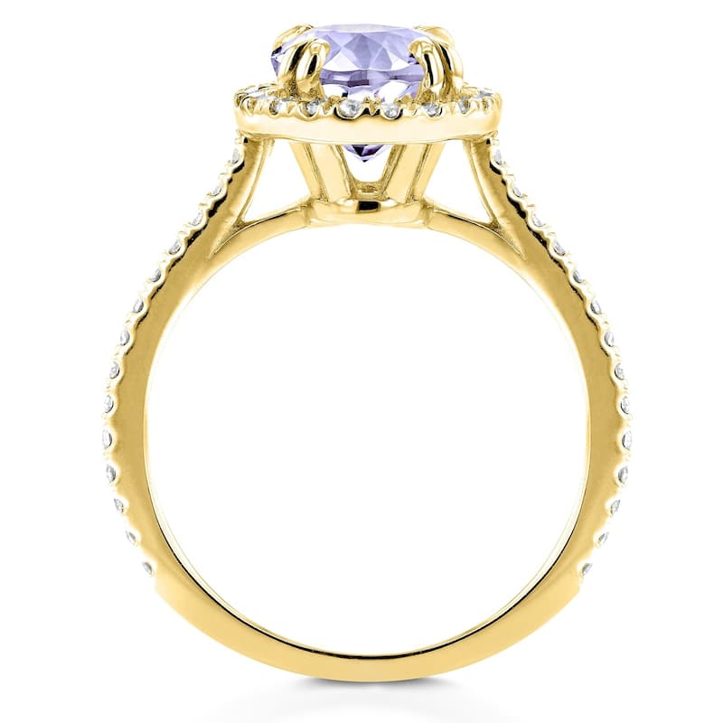 Annello by Kobelli 14k Gold 1 3/4ct TGW Oval Cut Lavender Purple Amethyst and Diamond Halo Gemstone Ring