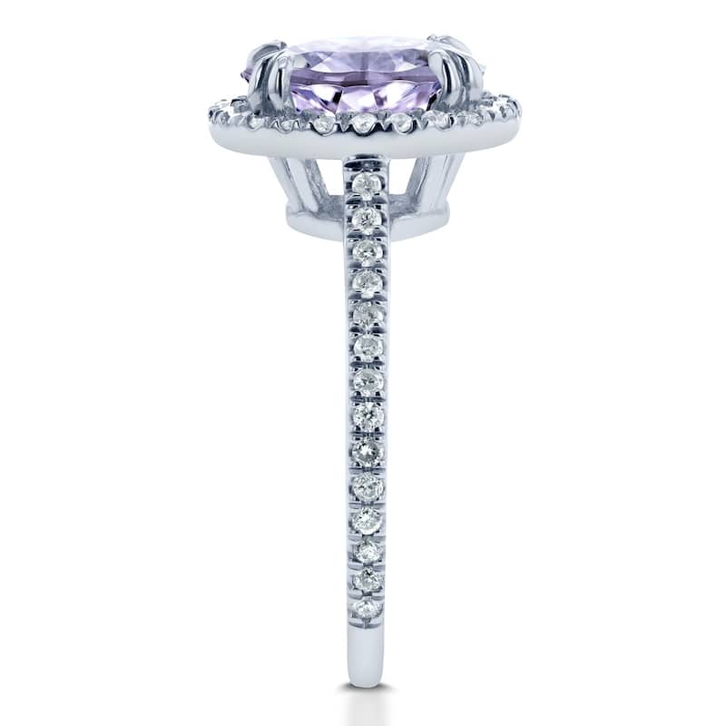 Annello by Kobelli 14k Gold 1 3/4ct TGW Oval Cut Lavender Purple Amethyst and Diamond Halo Gemstone Ring
