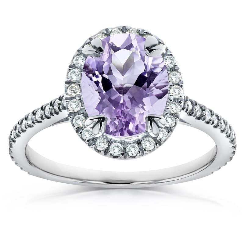 Annello by Kobelli 14k Gold 1 3/4ct TGW Oval Cut Lavender Purple Amethyst and Diamond Halo Gemstone Ring