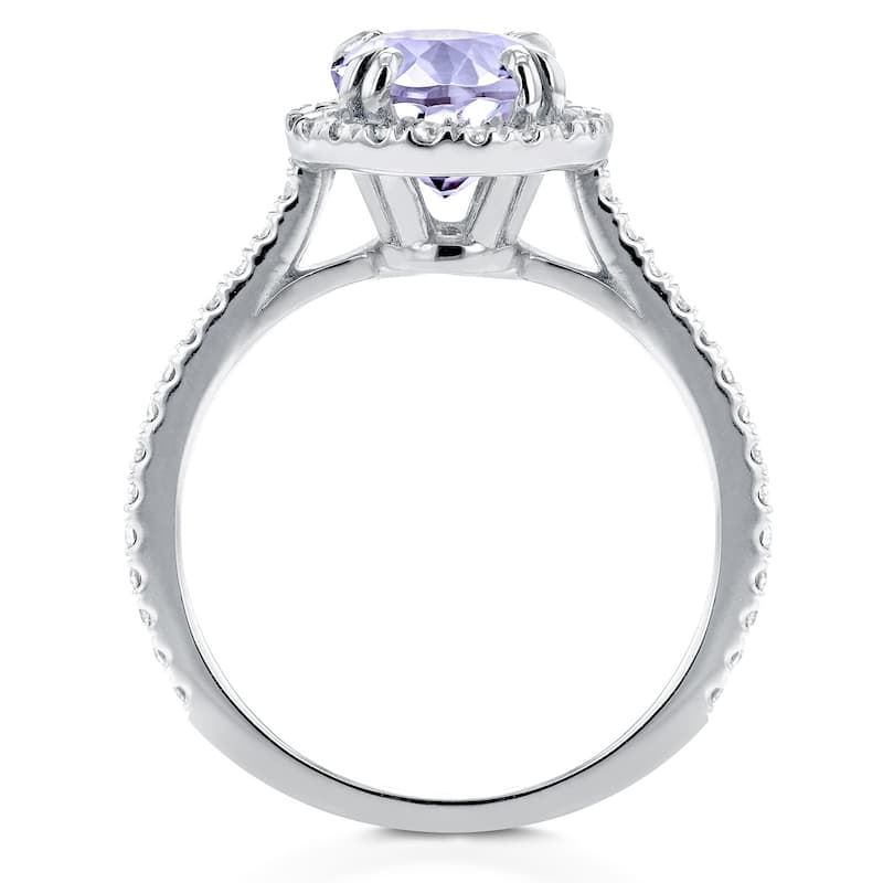 Annello by Kobelli 14k Gold 1 3/4ct TGW Oval Cut Lavender Purple Amethyst and Diamond Halo Gemstone Ring